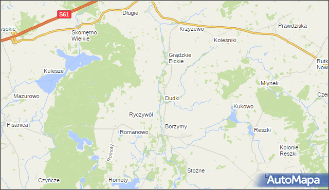 mapa Dudki gmina Kalinowo, Dudki gmina Kalinowo na mapie Targeo