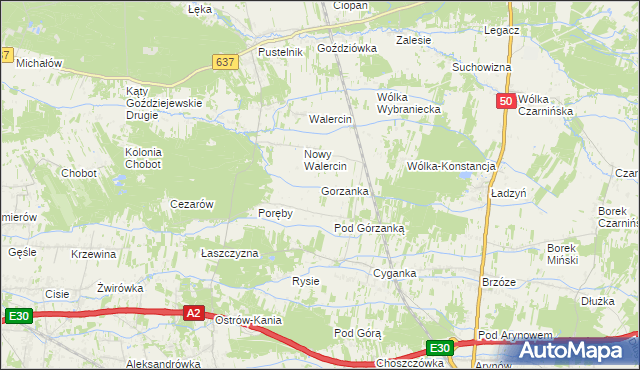 mapa Gorzanka, Gorzanka na mapie Targeo