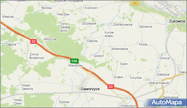 mapa Gostyń gmina Gaworzyce, Gostyń gmina Gaworzyce na mapie Targeo