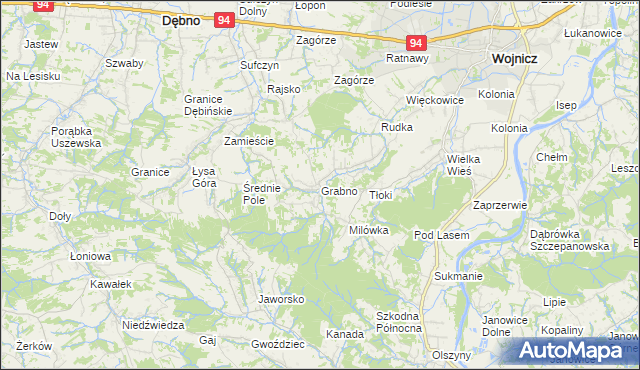mapa Grabno gmina Wojnicz, Grabno gmina Wojnicz na mapie Targeo