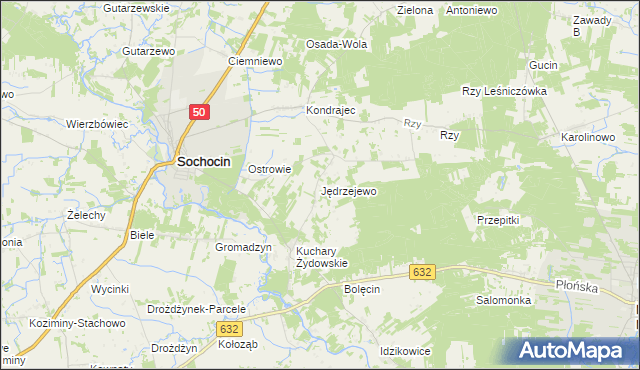 mapa Jędrzejewo gmina Sochocin, Jędrzejewo gmina Sochocin na mapie Targeo