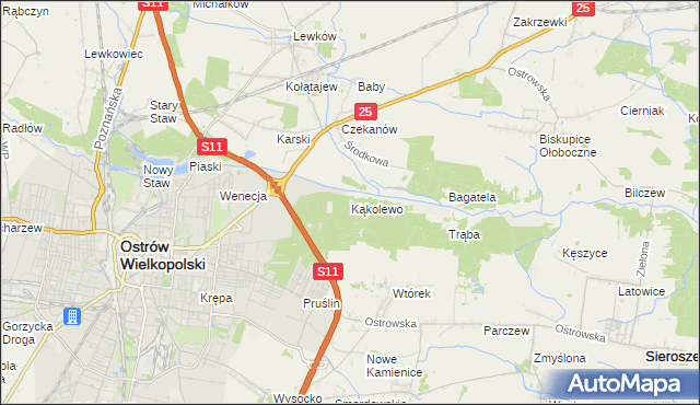 mapa Kąkolewo gmina Ostrów Wielkopolski, Kąkolewo gmina Ostrów Wielkopolski na mapie Targeo