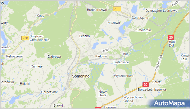 mapa Kiełpino gmina Kartuzy, Kiełpino gmina Kartuzy na mapie Targeo