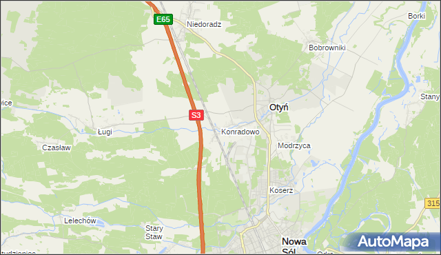 mapa Konradowo gmina Otyń, Konradowo gmina Otyń na mapie Targeo