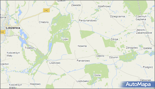 mapa Nowina gmina Łobżenica, Nowina gmina Łobżenica na mapie Targeo