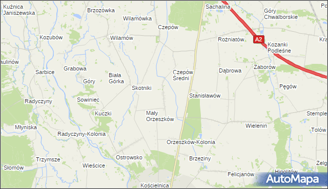 mapa Orzeszków gmina Uniejów, Orzeszków gmina Uniejów na mapie Targeo