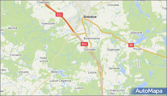 mapa Ostrówek gmina Bobolice, Ostrówek gmina Bobolice na mapie Targeo
