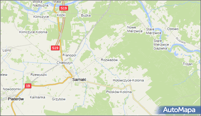 mapa Rozwadów gmina Sarnaki, Rozwadów gmina Sarnaki na mapie Targeo