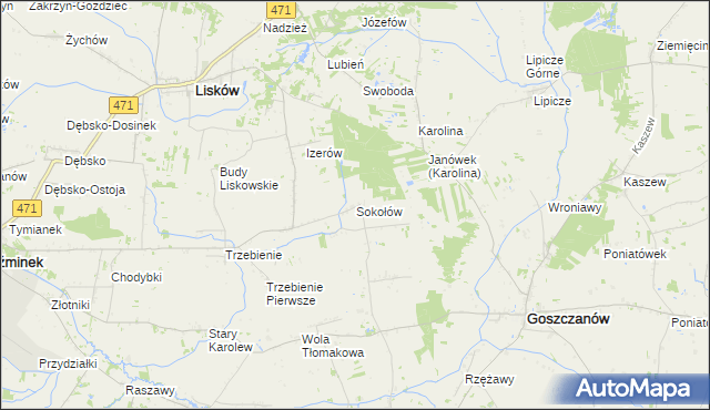 mapa Sokołów gmina Goszczanów, Sokołów gmina Goszczanów na mapie Targeo