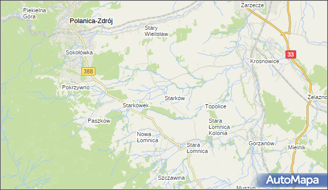 mapa Starków gmina Kłodzko, Starków gmina Kłodzko na mapie Targeo