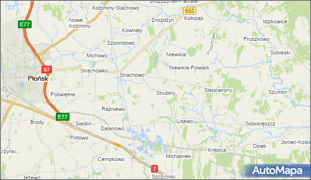 mapa Strubiny gmina Płońsk, Strubiny gmina Płońsk na mapie Targeo