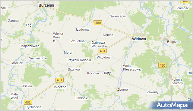 mapa Witoldów gmina Widawa, Witoldów gmina Widawa na mapie Targeo