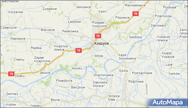 mapa Witów gmina Koszyce, Witów gmina Koszyce na mapie Targeo