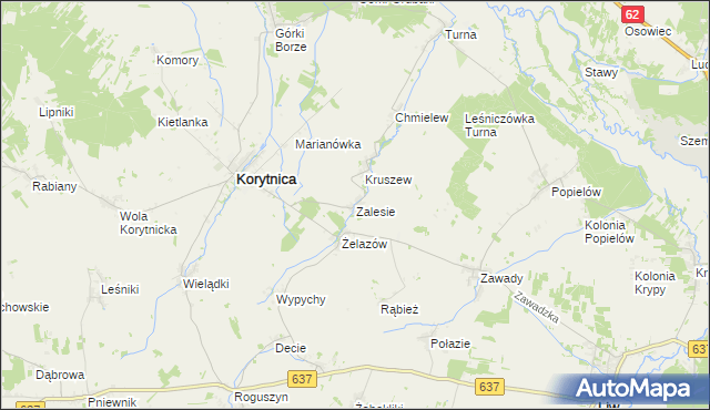 mapa Zalesie gmina Korytnica, Zalesie gmina Korytnica na mapie Targeo