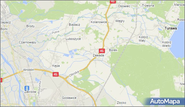 mapa Zawada gmina Turawa, Zawada gmina Turawa na mapie Targeo