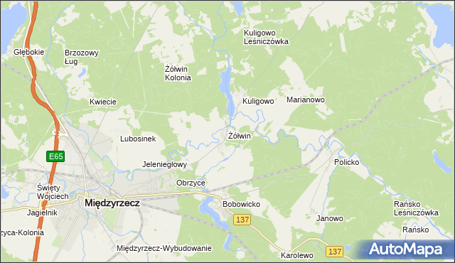 mapa Żółwin gmina Międzyrzecz, Żółwin gmina Międzyrzecz na mapie Targeo