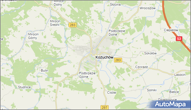 mapa Kożuchów powiat nowosolski, Kożuchów powiat nowosolski na mapie Targeo