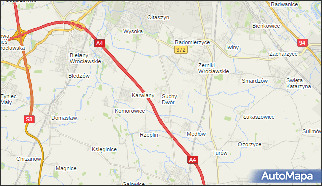 mapa Suchy Dwór gmina Żórawina, Suchy Dwór gmina Żórawina na mapie Targeo