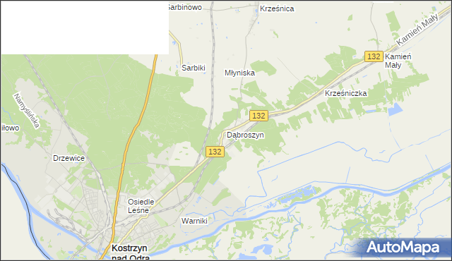 mapa Dąbroszyn gmina Witnica, Dąbroszyn gmina Witnica na mapie Targeo