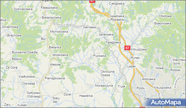 mapa Pyzówka, Pyzówka na mapie Targeo