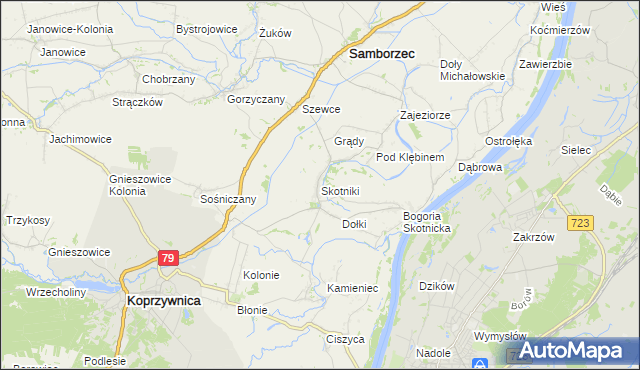 mapa Skotniki gmina Samborzec, Skotniki gmina Samborzec na mapie Targeo
