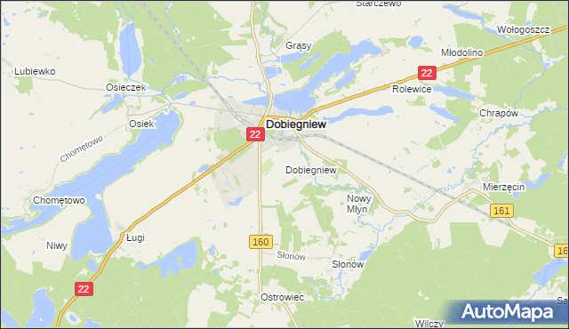 mapa Dobiegniew powiat strzelecko-drezdenecki, Dobiegniew powiat strzelecko-drezdenecki na mapie Targeo