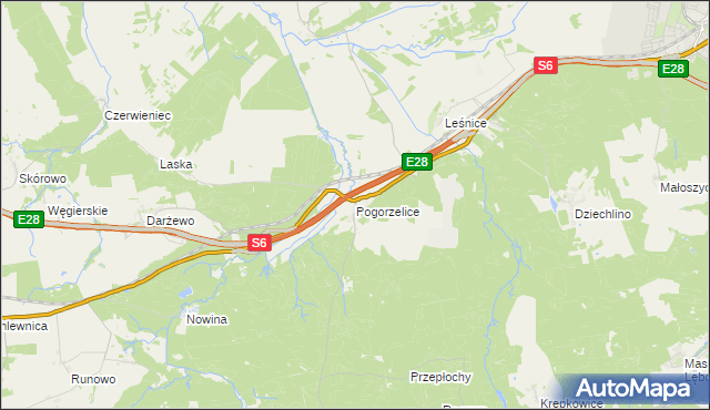 mapa Pogorzelice, Pogorzelice na mapie Targeo