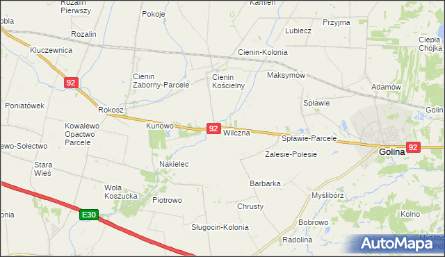 mapa Wilczna gmina Słupca, Wilczna gmina Słupca na mapie Targeo