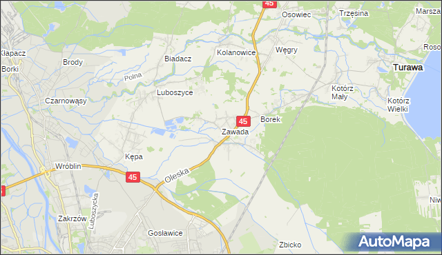 mapa Zawada gmina Turawa, Zawada gmina Turawa na mapie Targeo