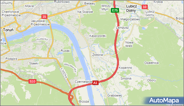 mapa Złotoria gmina Lubicz, Złotoria gmina Lubicz na mapie Targeo