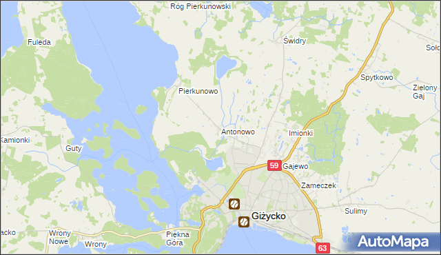 mapa Antonowo gmina Giżycko, Antonowo gmina Giżycko na mapie Targeo