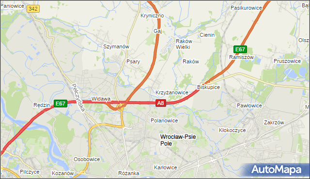 mapa Krzyżanowice gmina Wisznia Mała, Krzyżanowice gmina Wisznia Mała na mapie Targeo