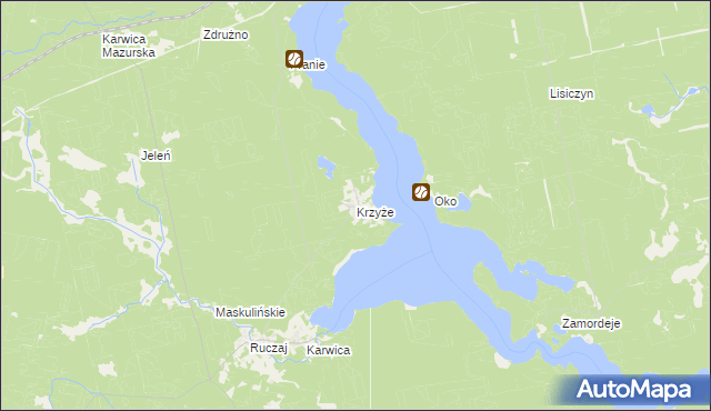 mapa Krzyże gmina Ruciane-Nida, Krzyże gmina Ruciane-Nida na mapie Targeo