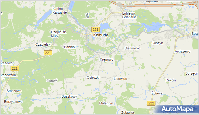 mapa Pręgowo gmina Kolbudy, Pręgowo gmina Kolbudy na mapie Targeo