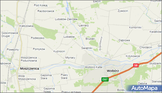 mapa Świątniki gmina Wolbórz, Świątniki gmina Wolbórz na mapie Targeo