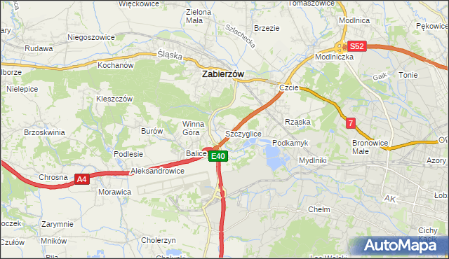 mapa Szczyglice gmina Zabierzów, Szczyglice gmina Zabierzów na mapie Targeo