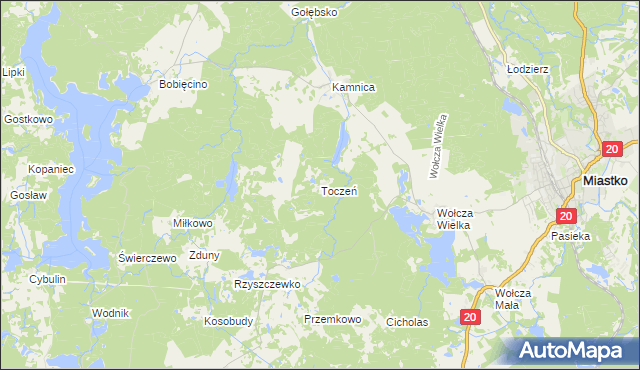 mapa Toczeń gmina Miastko, Toczeń gmina Miastko na mapie Targeo