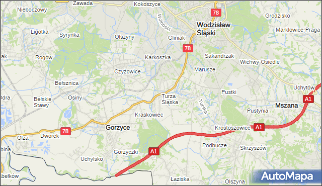 mapa Turza Śląska, Turza Śląska na mapie Targeo