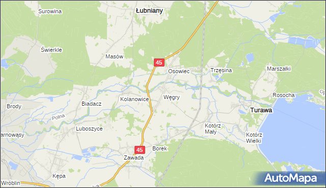 mapa Węgry gmina Turawa, Węgry gmina Turawa na mapie Targeo