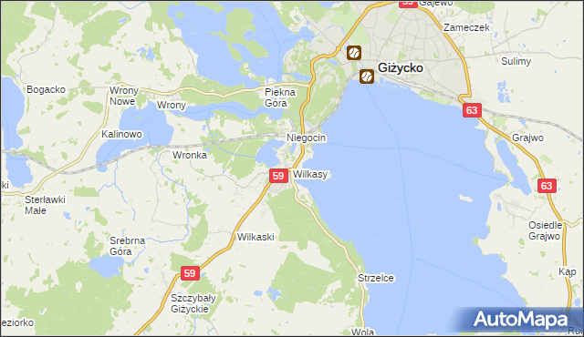 mapa Wilkasy gmina Giżycko, Wilkasy gmina Giżycko na mapie Targeo