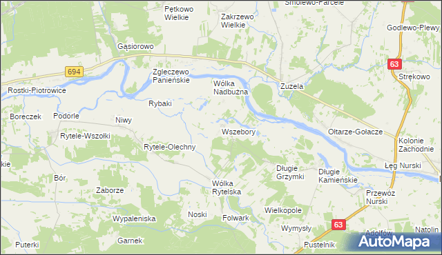mapa Wszebory gmina Ceranów, Wszebory gmina Ceranów na mapie Targeo