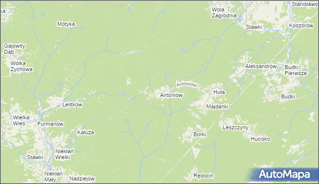 mapa Antoniów gmina Chlewiska, Antoniów gmina Chlewiska na mapie Targeo