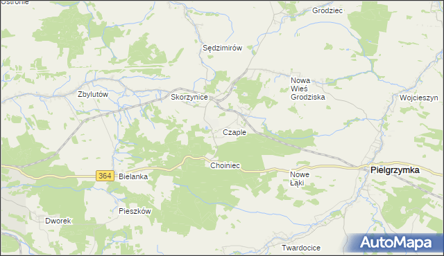 mapa Czaple gmina Pielgrzymka, Czaple gmina Pielgrzymka na mapie Targeo