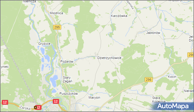 mapa Dzietrzychowice, Dzietrzychowice na mapie Targeo