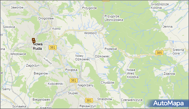 mapa Dzikowiec gmina Nowa Ruda, Dzikowiec gmina Nowa Ruda na mapie Targeo