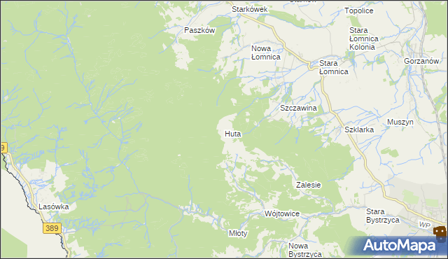 mapa Huta gmina Bystrzyca Kłodzka, Huta gmina Bystrzyca Kłodzka na mapie Targeo