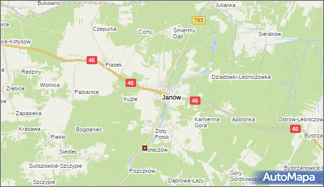 mapa Janów powiat częstochowski, Janów powiat częstochowski na mapie Targeo