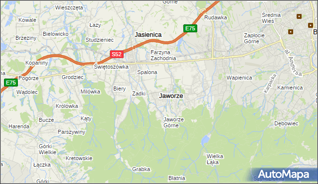 mapa Jaworze powiat bielski, Jaworze powiat bielski na mapie Targeo