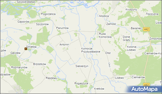 mapa Komorze Przybysławskie, Komorze Przybysławskie na mapie Targeo