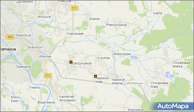 mapa Krzyków gmina Czernica, Krzyków gmina Czernica na mapie Targeo